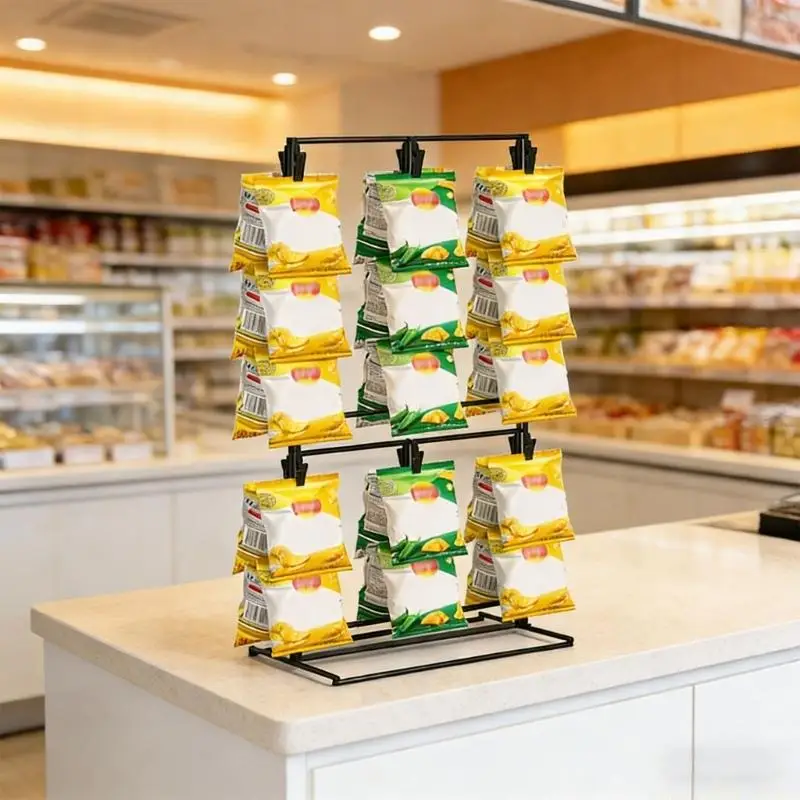 QX2E 3 Level Chip Display Stand 48 Clamps Included Carbon Steel Frame Easy Assembly For Kitchen Counter And Party arrange