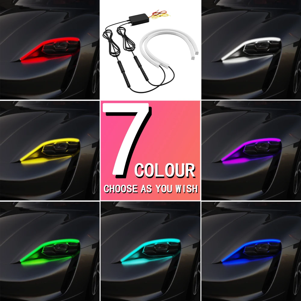 2PCS DRL Car LED Daytime Running Light APP Control Flexible RGB Flowing Turn Signal Strip Headlight Decorative Lamp 9-30V