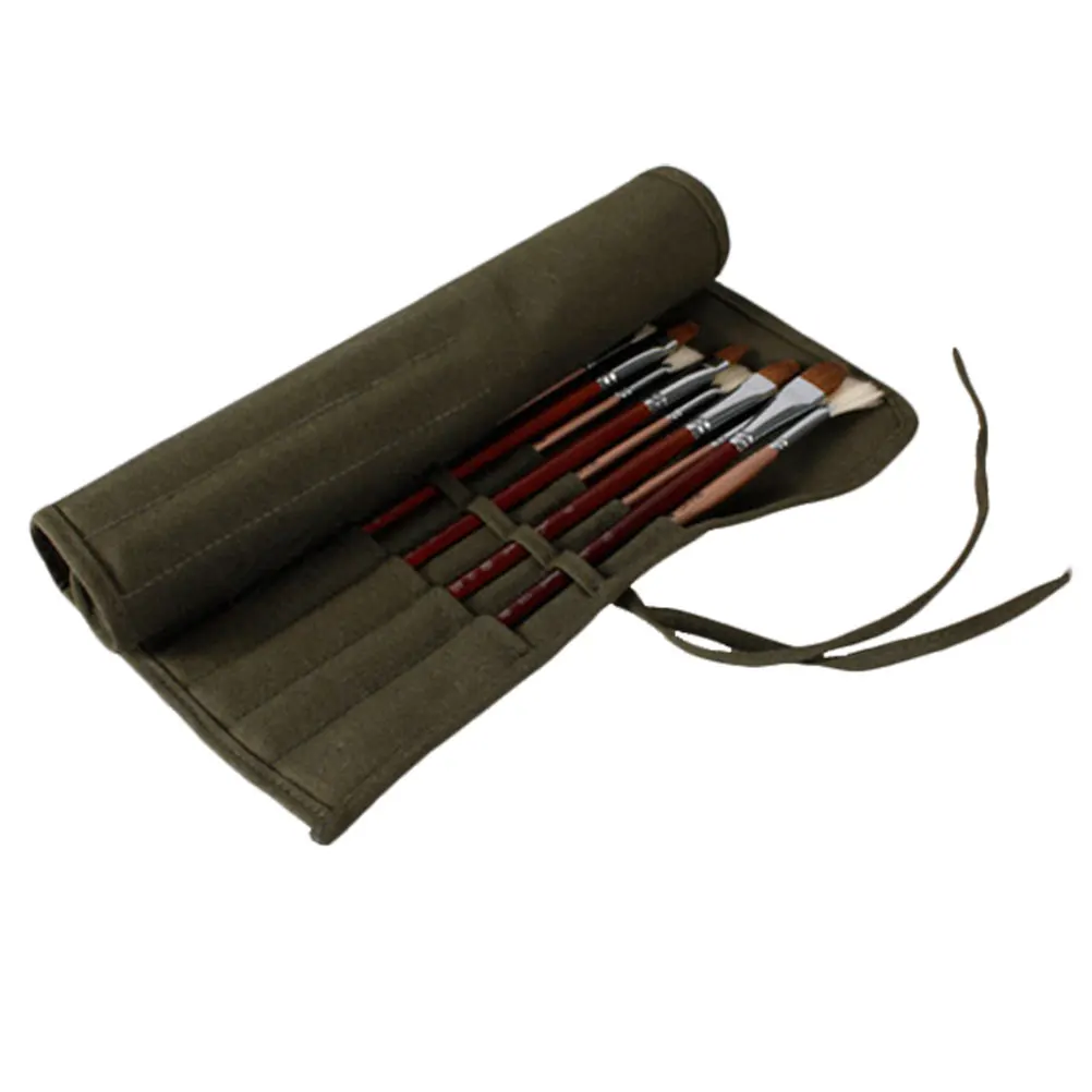 Paint Brush Holder Canvas Pouch Oil Brush Storage Roll Up Organizer Durable Breathable Fabric For Artist Watercolor