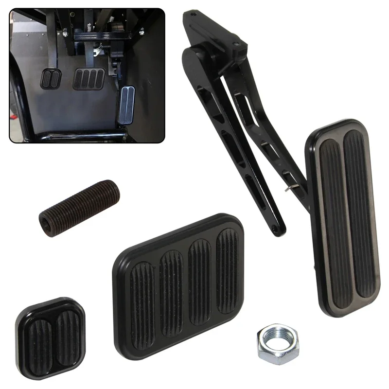 Gas Pedal w/Brake +Clutch Pad & 24"/36'' Throttle Cable Bracket Spring Kit XL Series Billet Aluminum Non-Slip Black/Silver