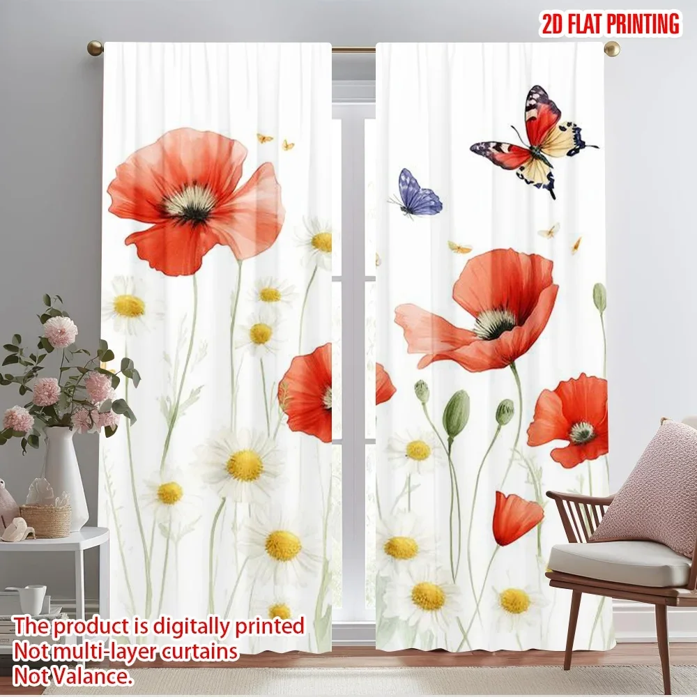 2pcs,2D plane printing Popular Curtain Panels Spring Blossoms 100% Polyester (without rod) Festive for Living Room, Bedroom,