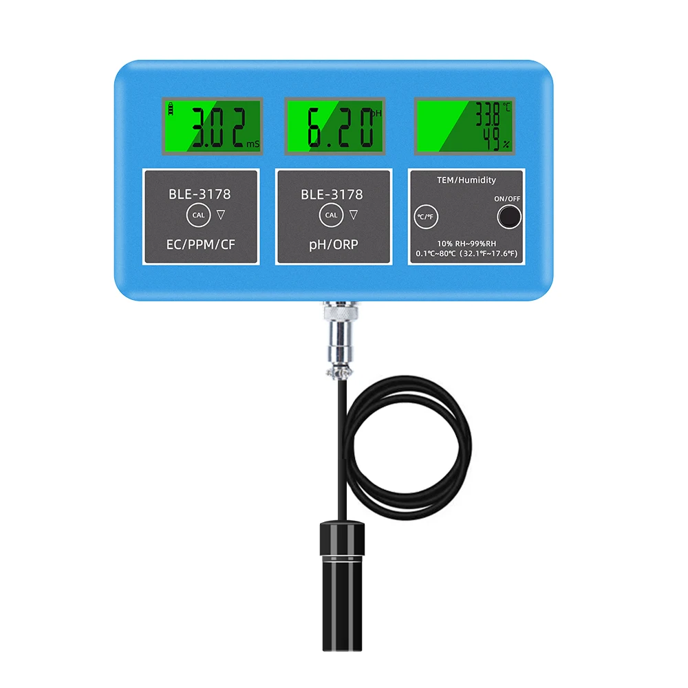 Blue-tooth 5.2 Multifunctional 7 In 1 Water Quality Tester EC/TDS/CF/pH/ORP/Humidity/TEMP Meter BLE-3178 APP Remote Monitoring