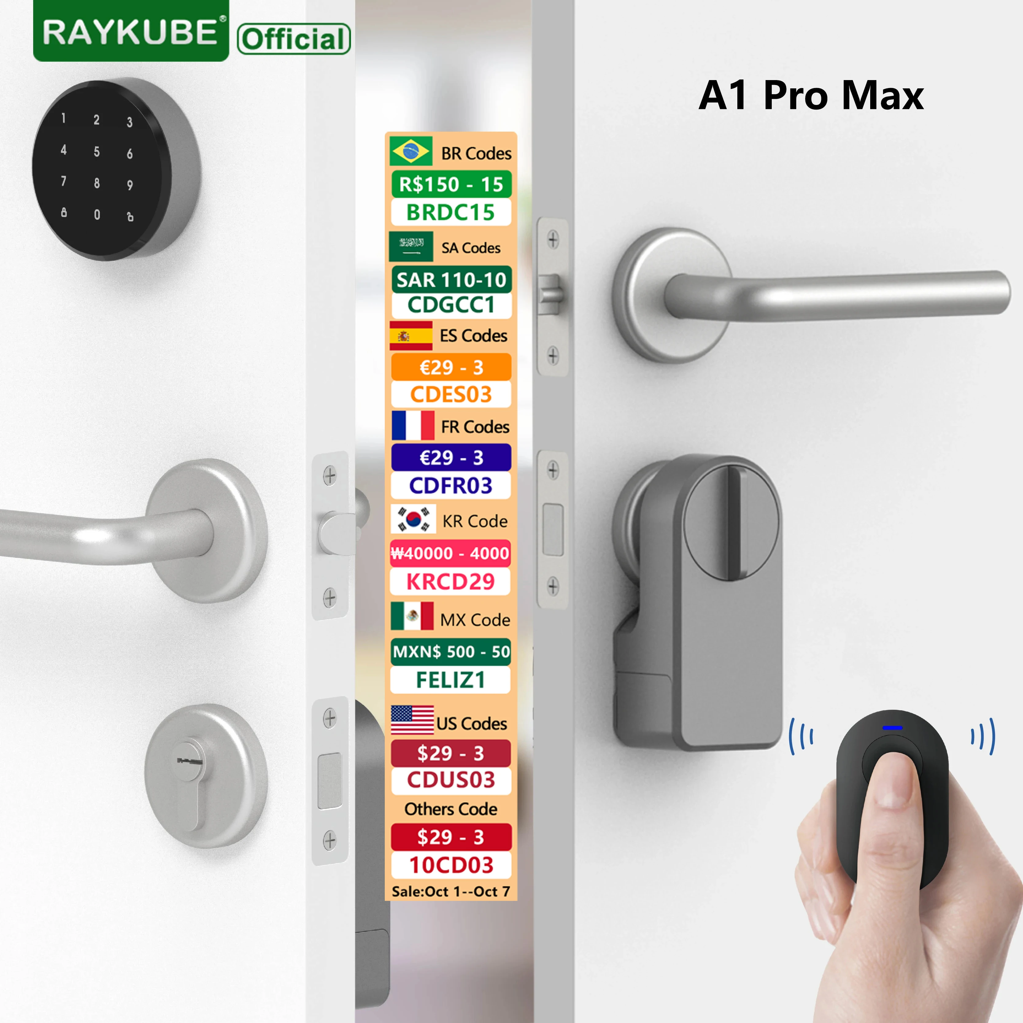 raykube fechadura de porta eletronica inteligente com fobs teclado sem fio chave inteligente vida inteligente aplicativo tuya desbloqueio remoto a1 pro max tuya el 01