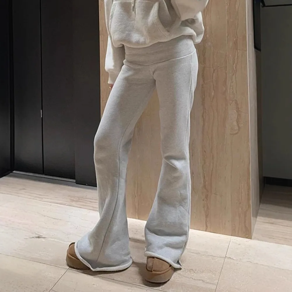 

Street basic solid color high-waisted slightly flared sporty leggings, flared wide-waisted slimming casual sweatshirts and pants