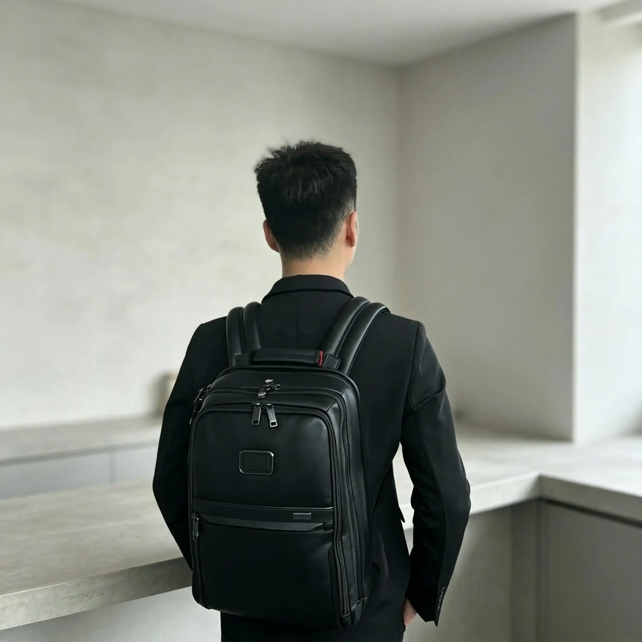 Multi-function Light Leather Casual Backpack for Men, Minimalist School Bag