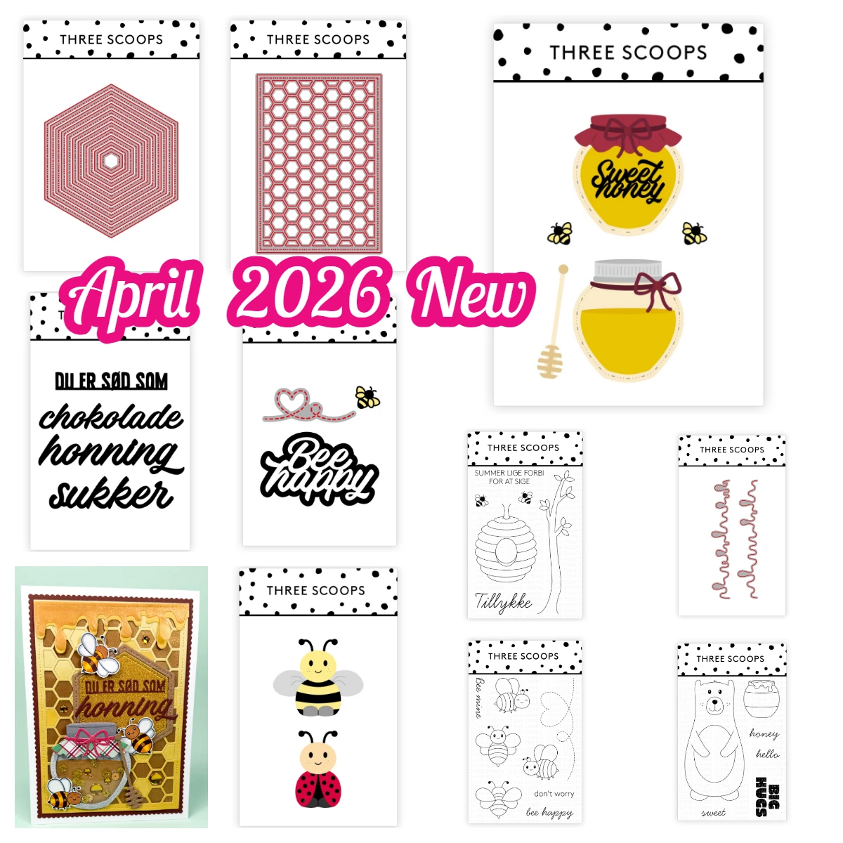 Hexagon Background Jar Bee & Ladybug April 2026 New Metal Cutting Dies Stamp for DIY Scrapbooking Greeting Card Diary Handmade