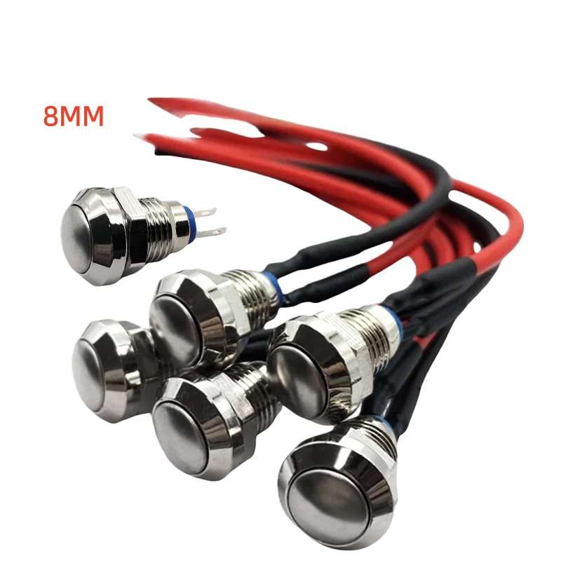 Metal button small switch 8MM self resetting jog circular waterproof power speaker button without lock Connector line cable 2pin