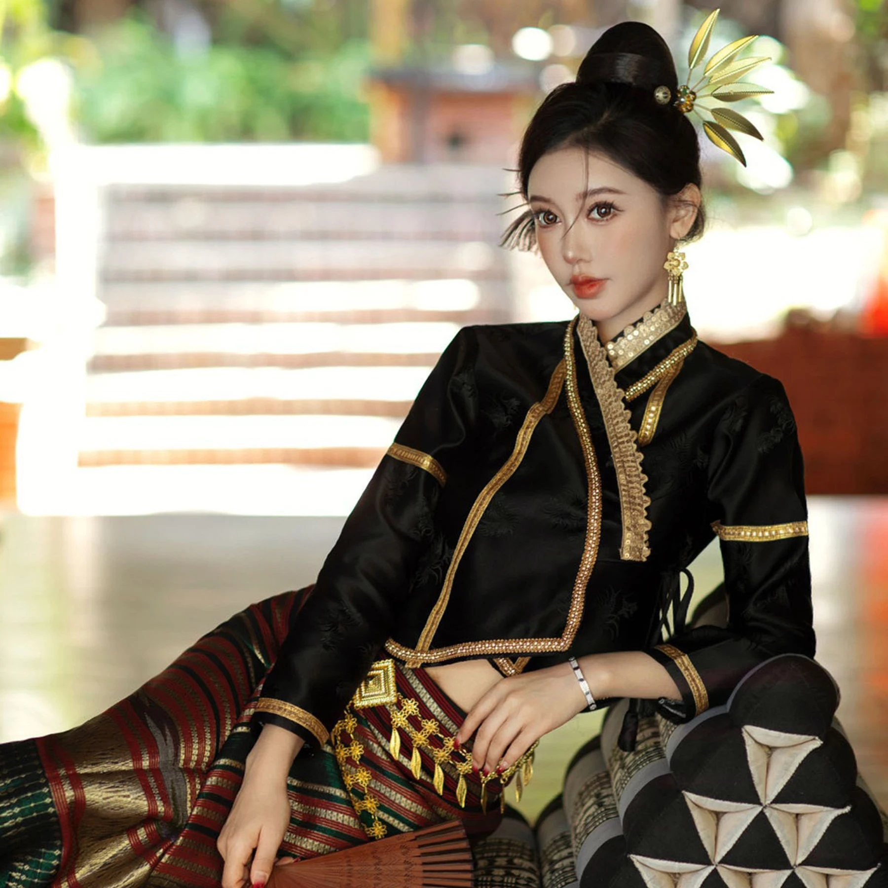 جديد سبائك ذهبية ليف كريستال زهرة دبوس الشعر إكسسوارات الشعر للنساء تايلاند العرقية الرقص الطرف الديكور أغطية الرأس مجوهرات #3