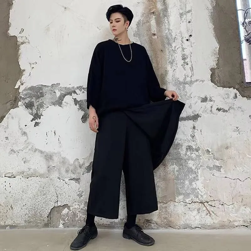 

Широкие брюки-кюлоты, мужские брюки, весенне-летние свободные брюки для мужчин, искусственные девятиминутные брюки, большие размеры