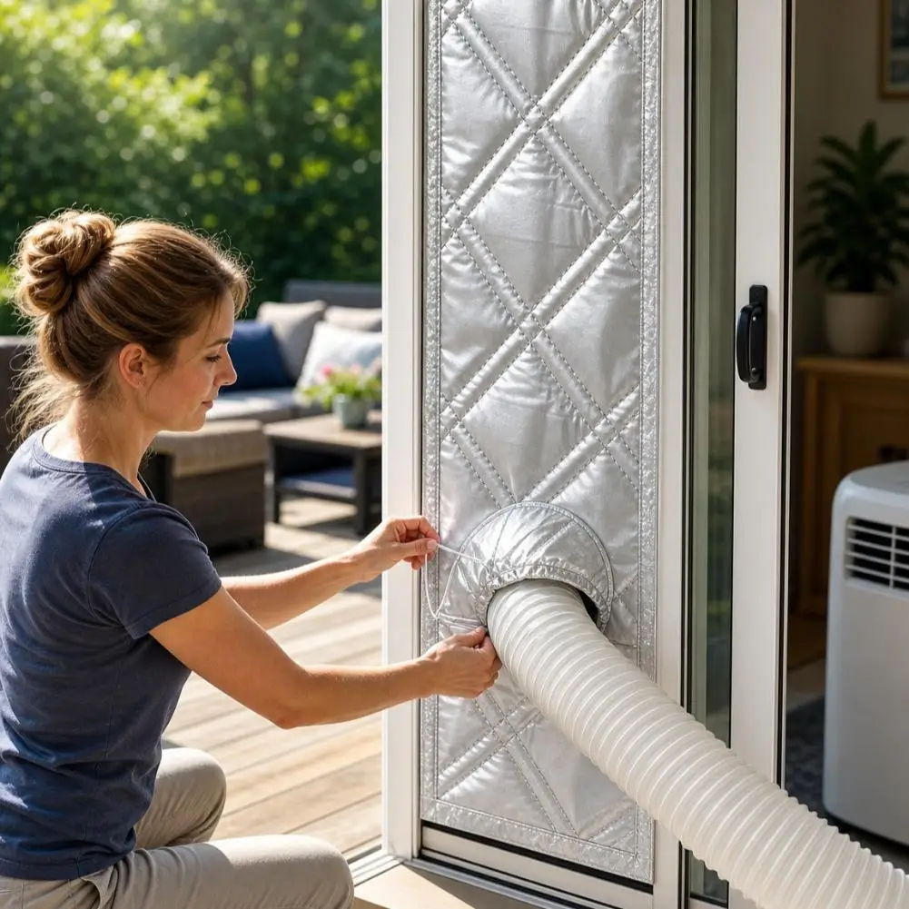 Padded Portable AC Window Seal Kit Silver Coated Sliding Window Vent Cloth for Air Conditioner Exhaust Hose Insulation