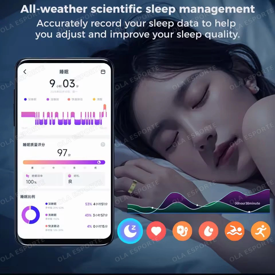 New Sports Smart Ring Waterproof Rings Real HRV Monitor Heart Rate Blood Pressure/Oxygen Health Monitoring Smartring Men Women