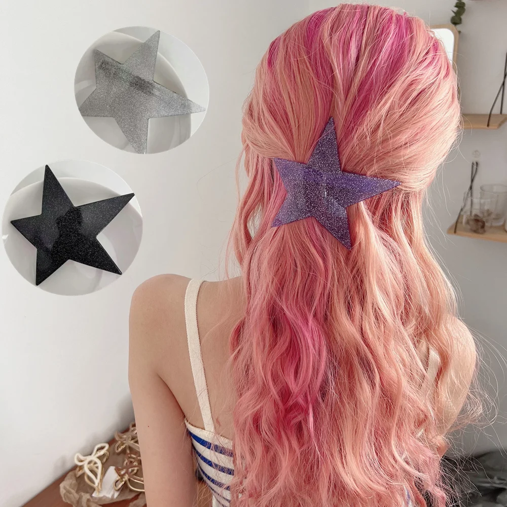 Irregular Shiny Star Hairpin Spring Clip Sweet Cool Super Flash Harajuku Pentagram Hair Clips for Women Girls Hair Accessories