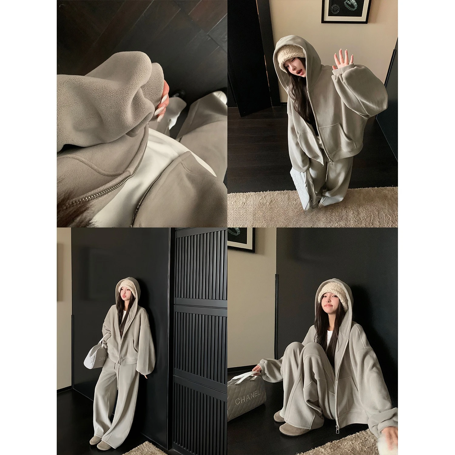 Korean Fashion Street Sportswear Set Women Autumn Winter Loose Hoodie Casual Zip Up Hoodies and Pants Two Piece Y2k Streetwear