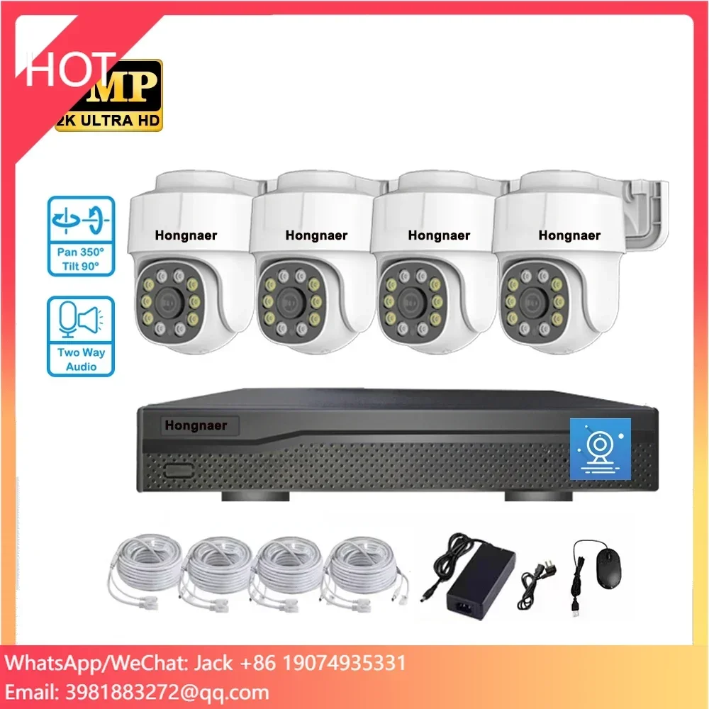 

Hongnaer 5MP Eseecloud Two Way Audio 4CH Outdoor POE Surveillance System NVR CCTV Kit Wireless IP PTZ Security Camera System