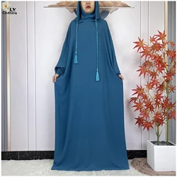 Muslim Abaya Prayer Garment Long Sleeve Two Hats Women Eid Hooded Long Maxi Dress Turkey Kaftan Arab Robe Islamic Dubai Clothing