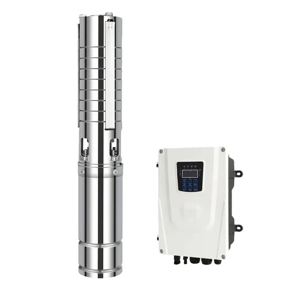 4" Submersible Hybrid Solar Pump 2HP AC/DC AUTO-SWITCH 1.25" Outlet 168m Max Head 7T/H Model: 4JSC7-168-D110-1500