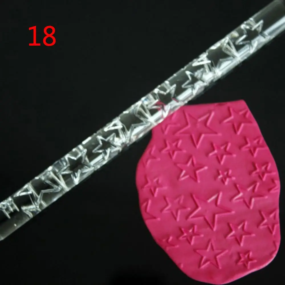 

21 Styles Hot Sell Fondant Cake Impression Acrylic Baking Tools Rolling Pin Pastry Roller Embossing