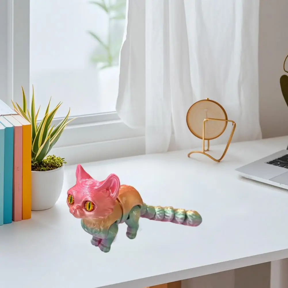 Colorful Cat Statue 3d Printed Cat Figurine with Movable Joints Articulated Model Toy Desktop Decoration Ornament for Home