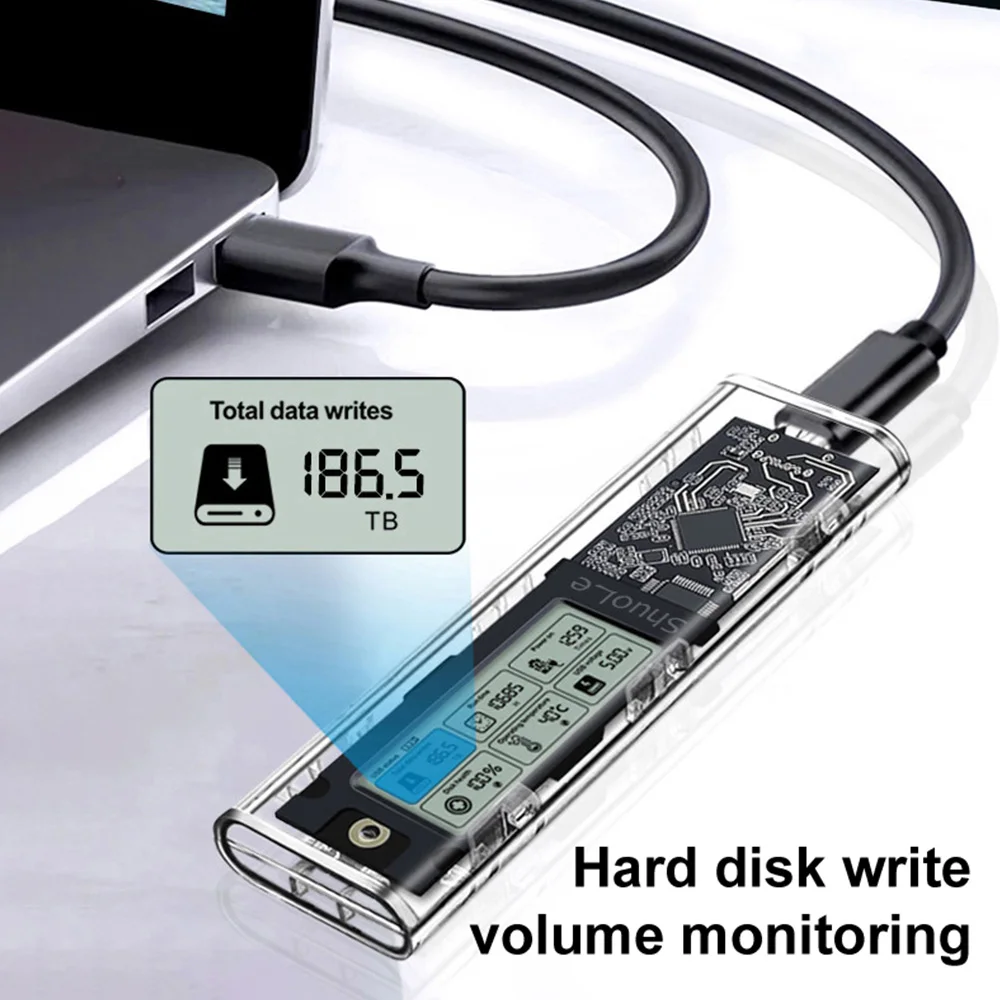 NVMe/NGFF Dual-Protocol Smart Digital Display M.2 SSD Enclosure พร้อม USB 3.2 Gen 2 10Gbps และ NVMe 20Gbps