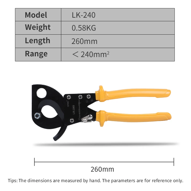 LK-240/380 tagliafili tagliacavi a cricchetto tagliacavi in alluminio con filo di rame utensili manuali