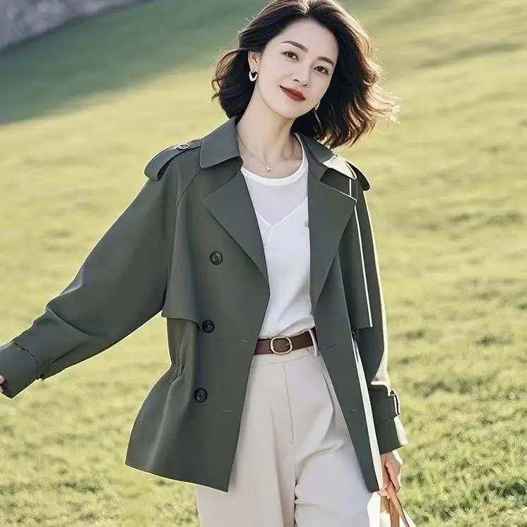 Fashion short simple trench coat small man 2025 spring and autumn temperament British spring and autumn new waist casual coat