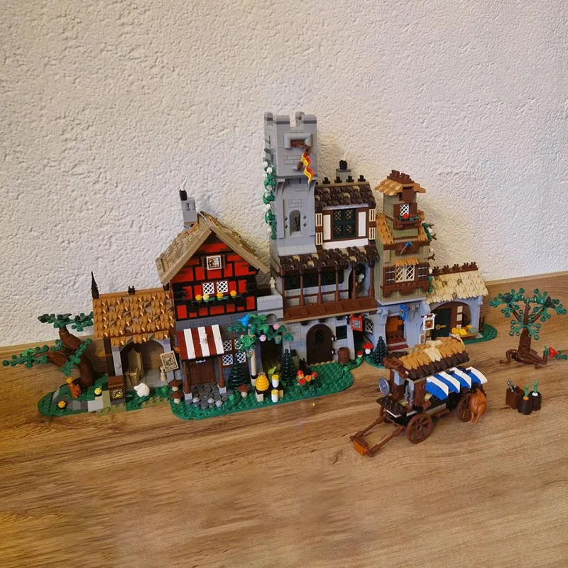 MOC 中世建築マーケットストリートモジュラークリエイティブストリートシーンモデルアセンブリビルディングブロックおもちゃホリデーギフト