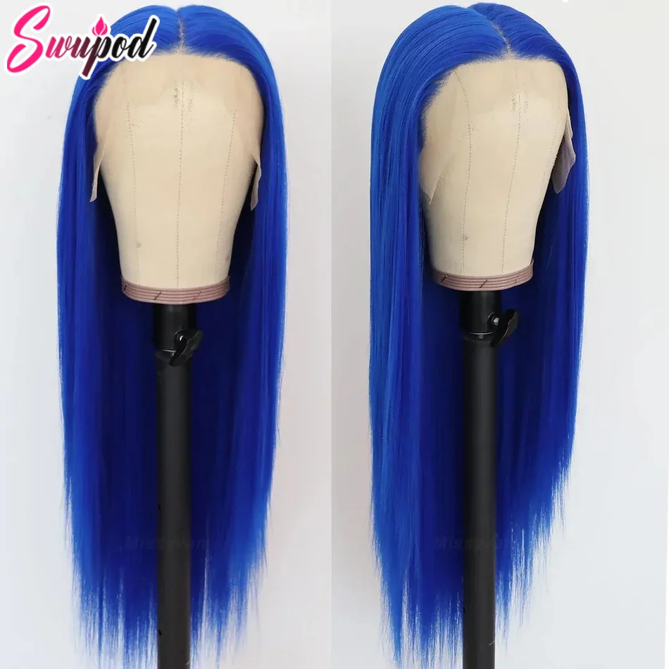 

250% 36 дюймов Чистый Синий Прямой 13x4 Парики Фронта Шнурка 13x6 Парики Фронта Шнурка Объемная Волна Парики Человеческих Волос Предварительно Сорванные Синие Цветные