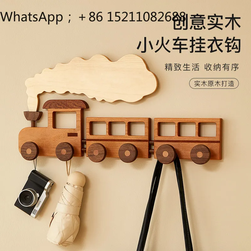 LLY creative cute solid wood hook cartoon entrance door entrance wall hanger coat rack free punching