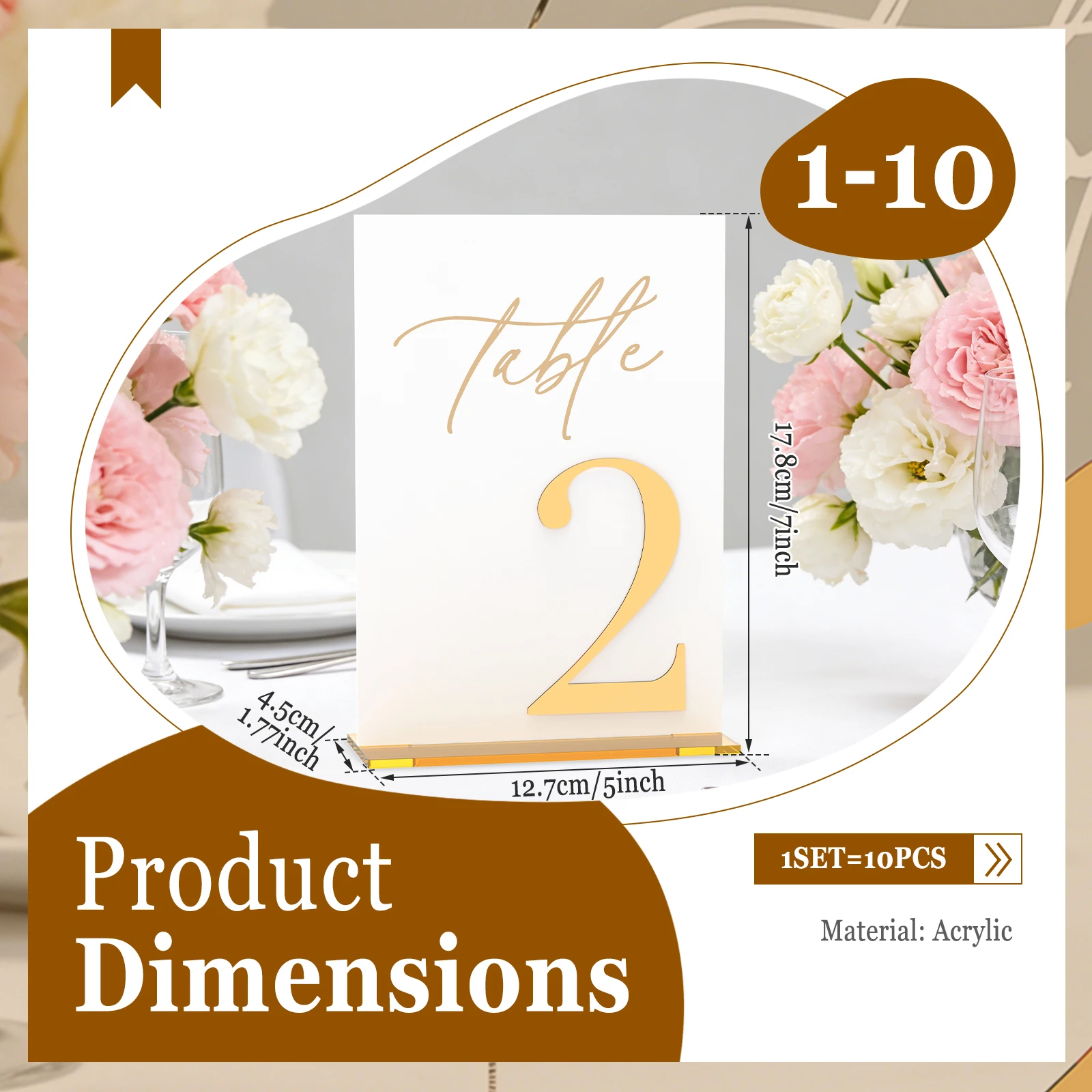Wedding Table Number Acrylic 1 to 10 Set for Banquet Use Wedding Table Numbers Acrylic Table Numbers Table Number Wedding Party