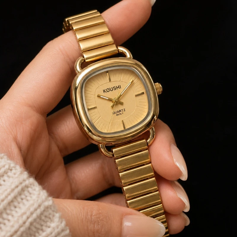 KOUSHI Vintage Women Quartz Watch Luxury Stainless Steel Metal Band Ladies Wristwatch Elegant Simple Woman Watches Jewelry Gift