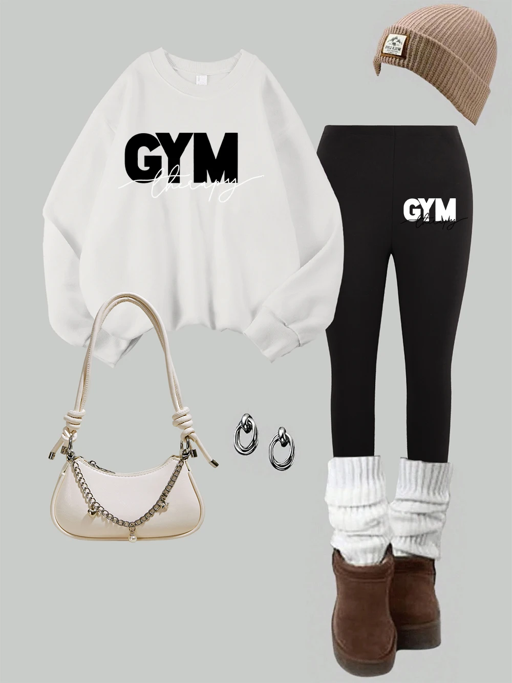 2 Piece Women Artistic Letter Cym Printed Sweatshirts Leggings Set Winter Warm Fleece Hoodie Pants Casual Womans Jogging Clothes