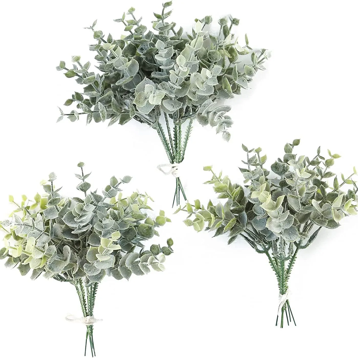 

Artificial Flocked Eucalyptus Stems Faux Greenery Spray, 18pcs Best Filler Fake Plants for DIY Wedding Bouquet Centerpieces