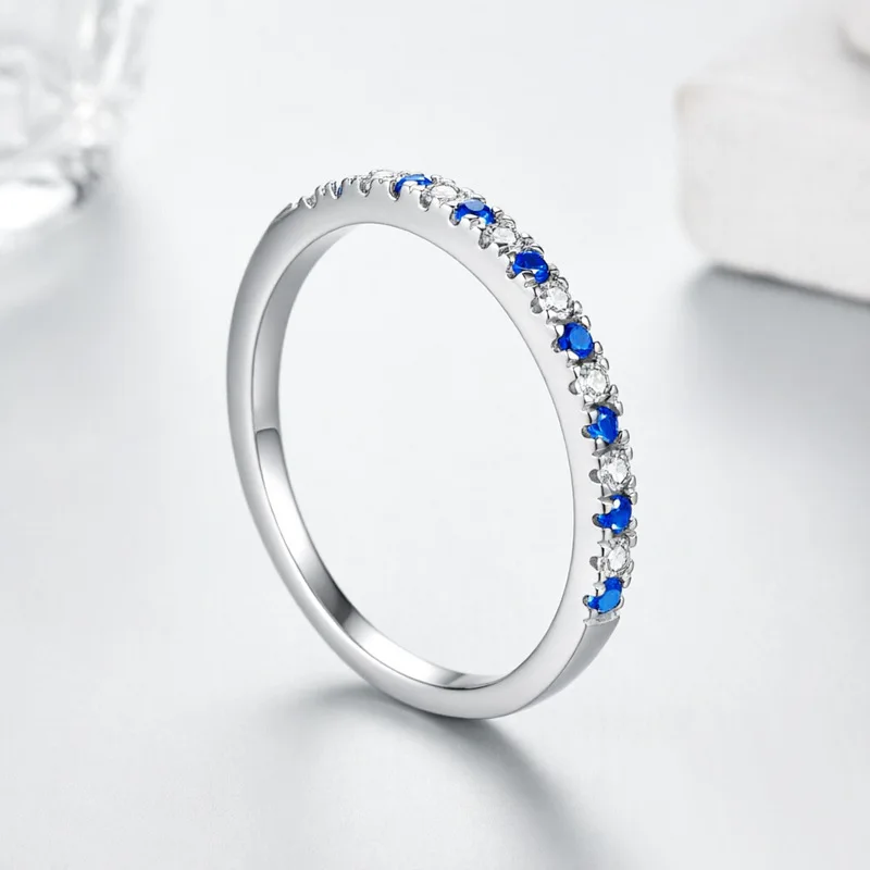 S925Silver Powder Diamond Ring Lab Grown Gemstone Single Row Diamond Ring Rose Gold Blue Zircon Jewelry