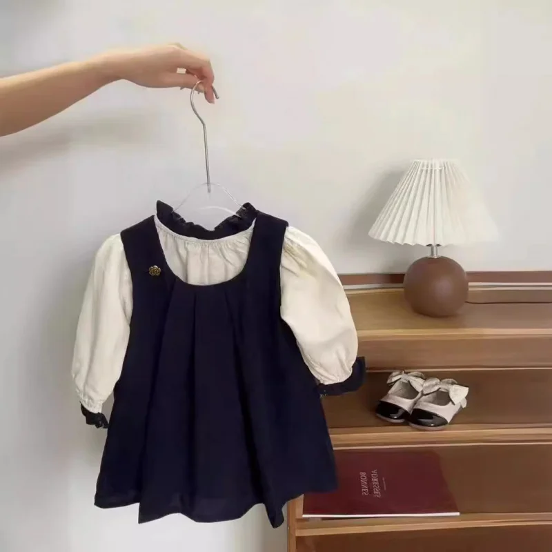 

Children's Outfit New Autumn Girls' Fashionable Elegant Ruffled Collar British Style Korean Fresh Baby Two-Piece Set