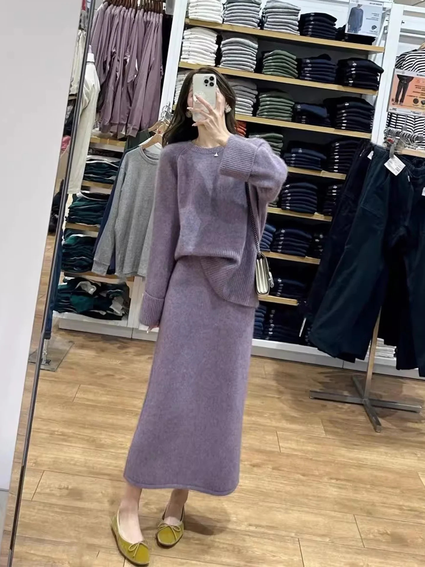 ファッショナブルなハイウエストニットセーターとスカートのセット、女性用ソフトで心地よい冬服、レトロなスリーピースアンサンブル