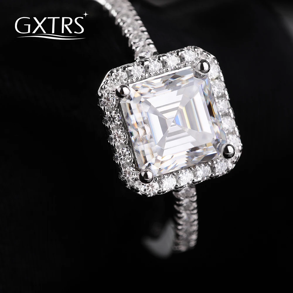 

GXTRS 2CT Asscher Cut Full Moissanite Rings For Women 925 Sterling Silver Square Lab Diamond Wedding Band Fine Jewelry Certified
