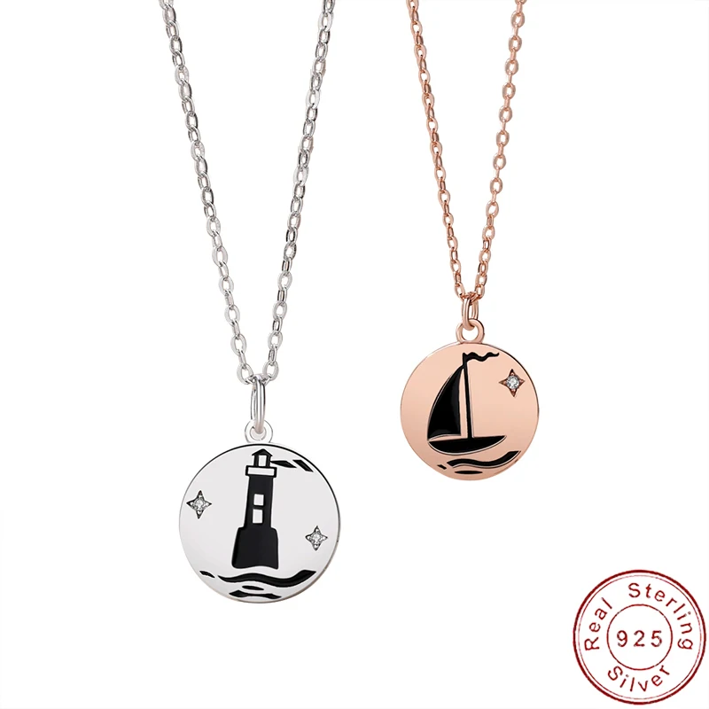 JIALY European Original Lighthouse Couple 925 Sterling Silver Necklace Round Commemorative For Women Birthday Gift new