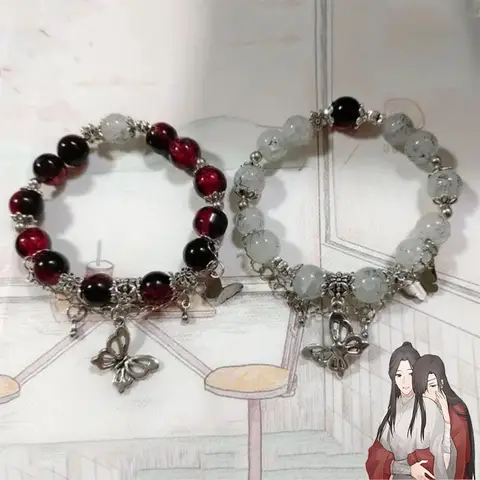 Anime Tian Guan Ci Fu Heaven Official’s Blessing Hua Cheng Xie Lian Cosplay Bracelet  Butterfly Pendant Beaded Bracelets Jewelry