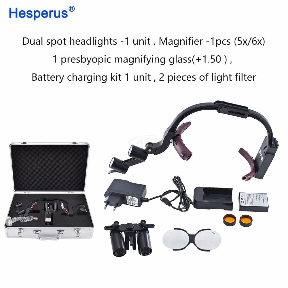 5X / 6X LED Headlight Binocular / Kepler Loupes Headband Adjustable 5W Dentist Surgical Headlamp Dentistry Magnifier