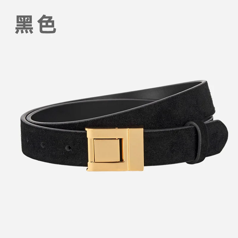 女性のゴールドスクエアバックルファッションレトロ本革ベルトつや消しシンプルな多用途装飾ジーンズベルト