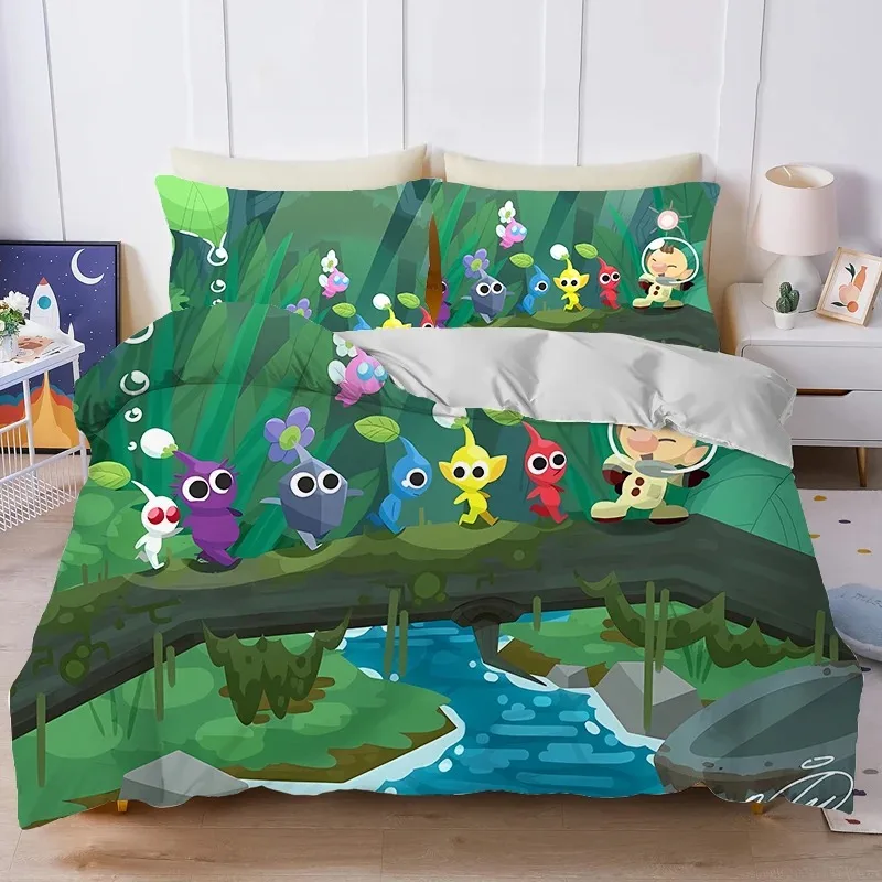 Cartoon Duvet Cover Pikmin Bugs Pillowcase Bedding Set Adult Boy Girl Bedroom Decoration Children Single Double Large Size