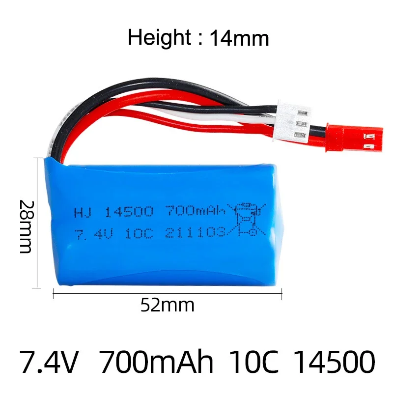 7.4v 2S 700mAh 10C 14500 kabel bateria z USB Lipo do MN45 WPL D12 RC do łodzi motorowej