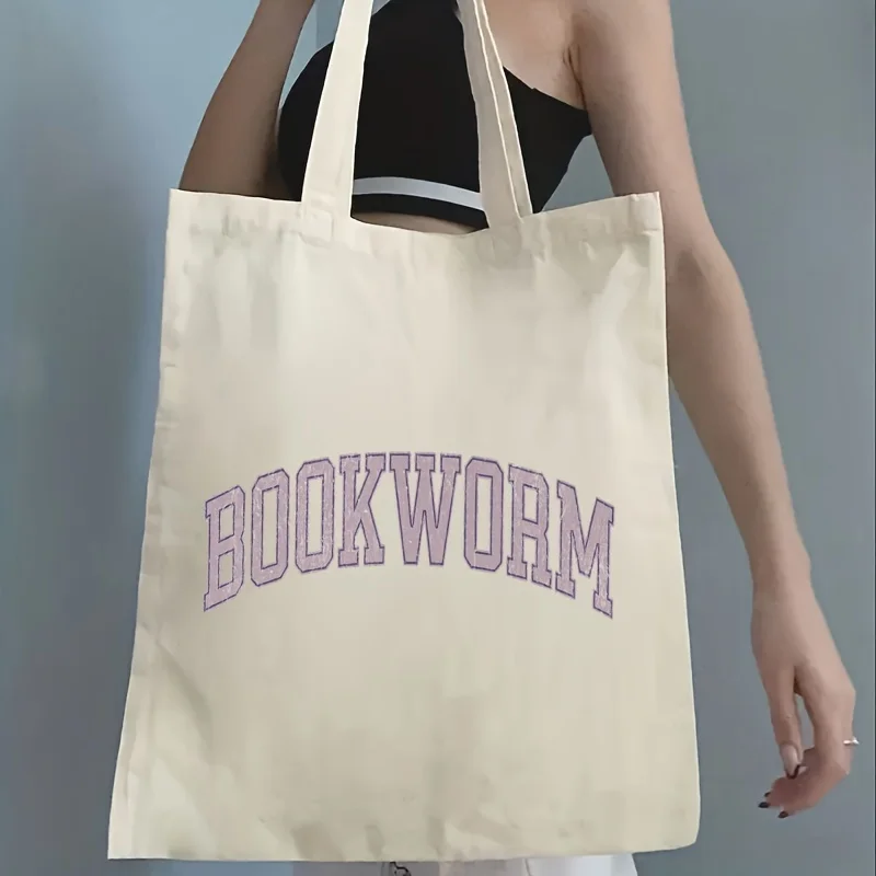 Bookworm Bookish Book Club Pattern Tote Bag, For Gift For Book Lover Daily Commute Women's Canvas Shoulder Bag Bag, Best Gift