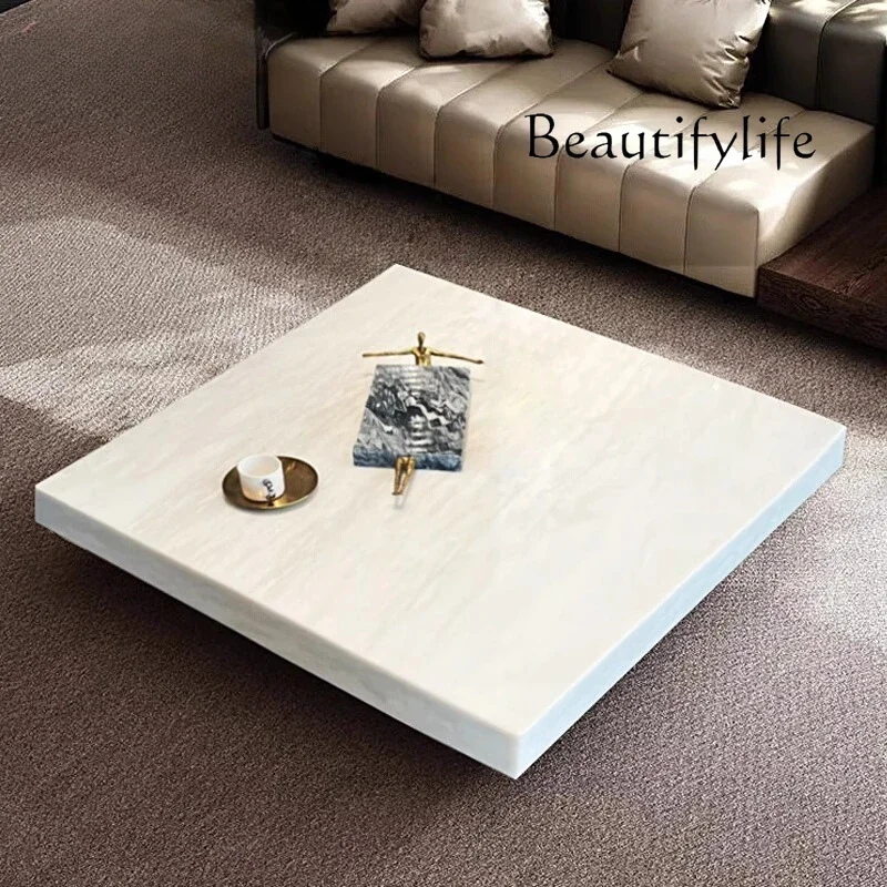 

Italian minimalist Cary ice jade marble coffee table light luxury modern square household high-end luxury stone