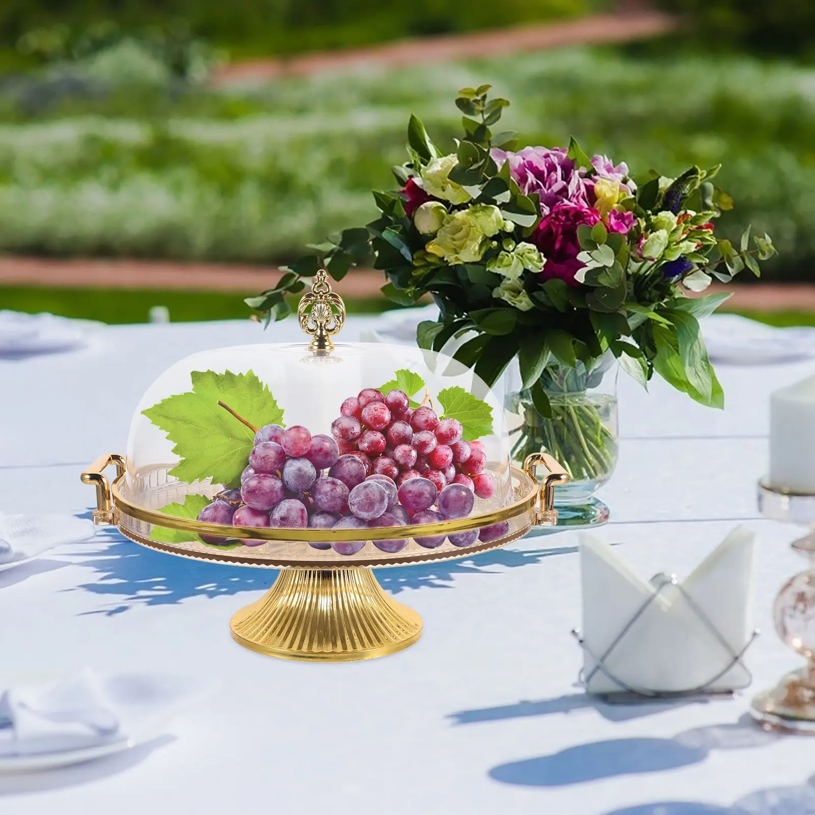 

Fruit Platter Cake St With Dome St Golden Tray Office Snack Cake St Dish Plastic Display St for Party Wedding
