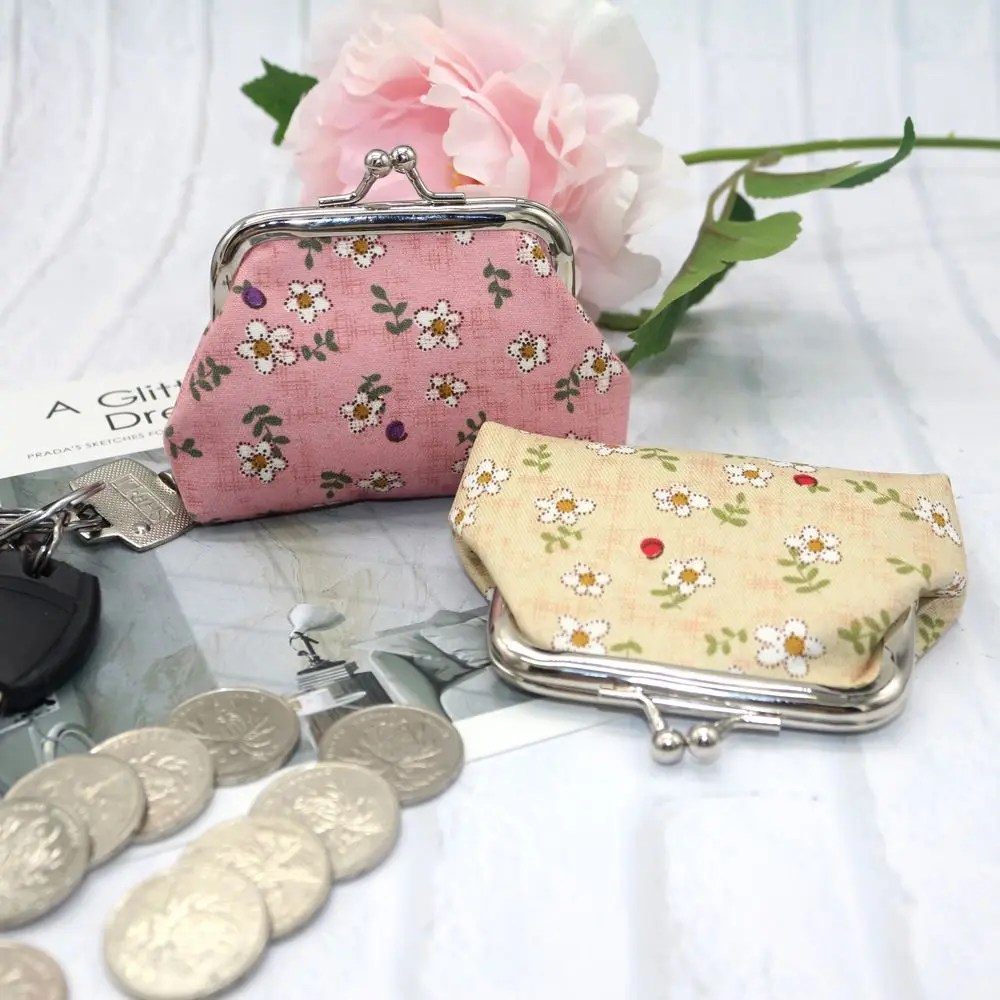 Bright Colored Flower Print Women Hasp Purse Retro Money Clip Coin Purse Clutch Bag Small Wallet