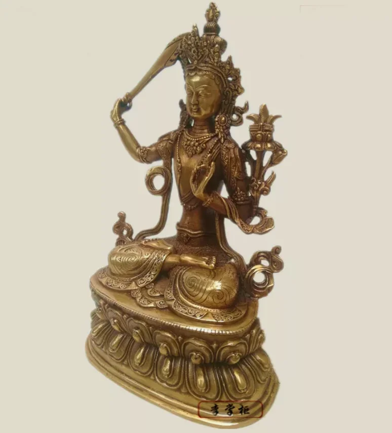 Tibetan Buddhist handmade brass statue Manjushri Bodhisattva blessed Vajra