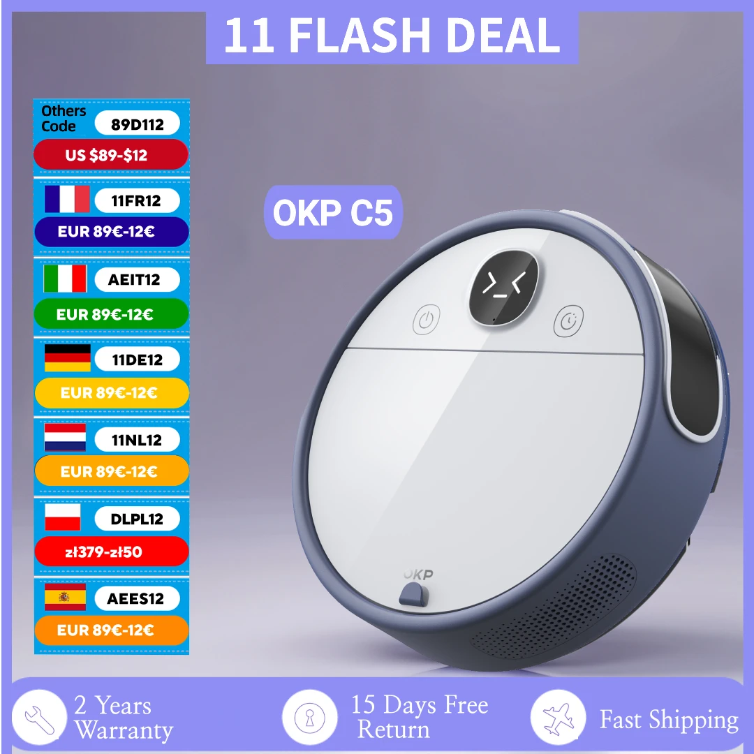 OKP C5 Robot Vacuum Cleaner with Real-Time Video Call, 6800Pa Powerful Suction, Wi-Fi/App/Alexa Control, Automatic Self-Charging