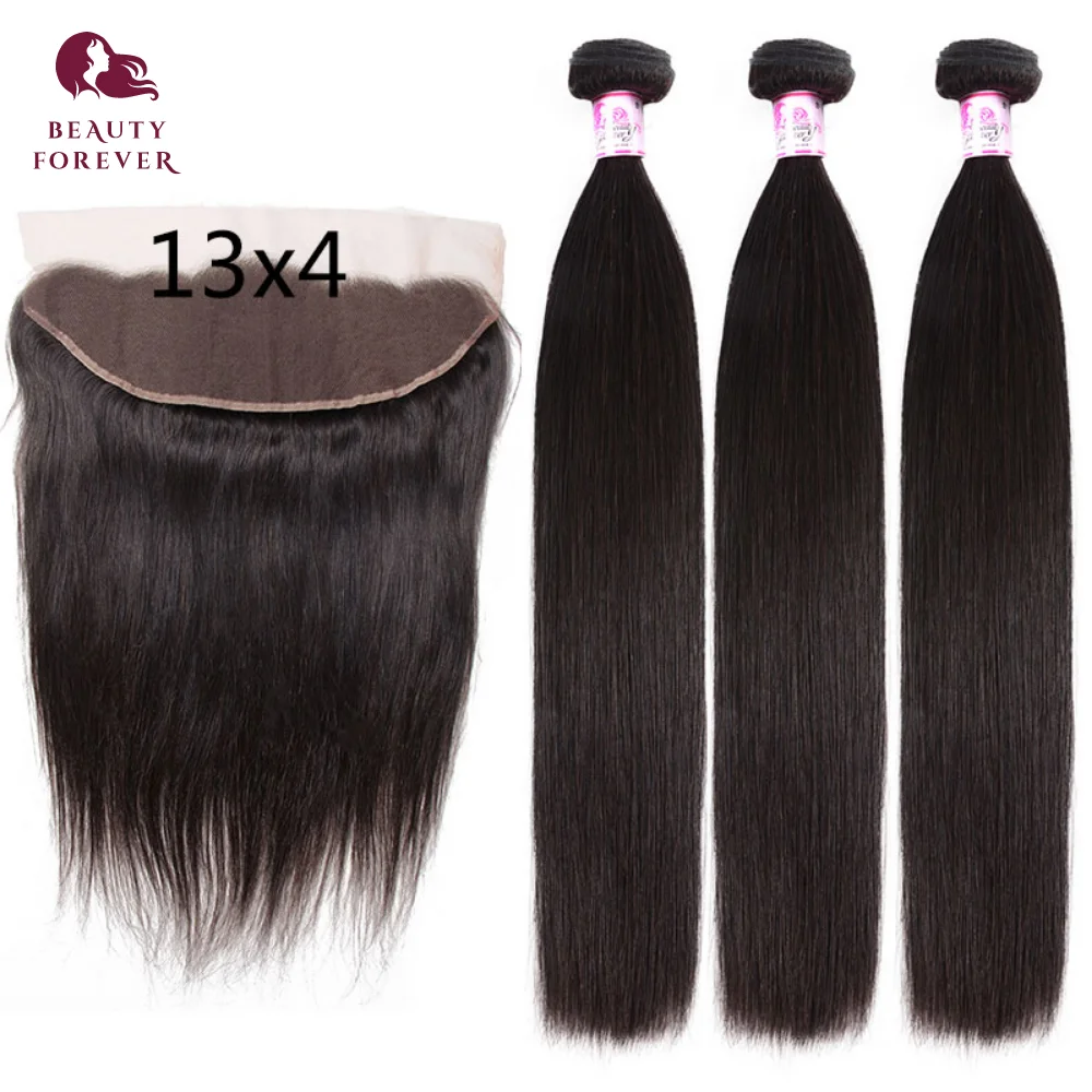 Beautyforever Grade 12A Straight Human Hair Bundles With Frontal 3 Bundles Human Hair Weave 13x4 Lace Frontal Free Part