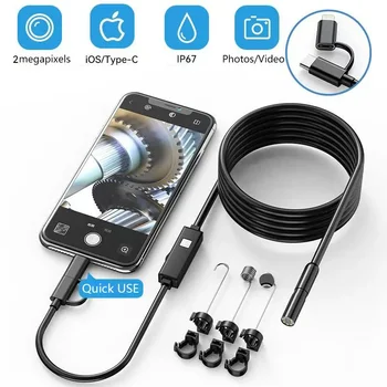 8MM Type-C Wired Endoscope Camera Dual Lens IP67 Waterproof Wifi Inspection Borescope for Car Sewer Pipeline IOS Android